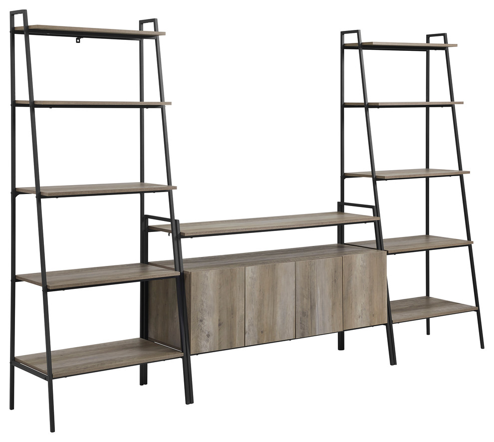 3Piece Ladder Shelf Entertainment Wall Industrial Entertainment