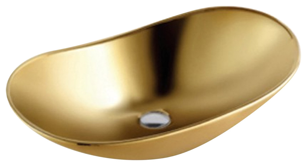 Large Brilliant Gold Oval Vessel Sink With Sculpted Design