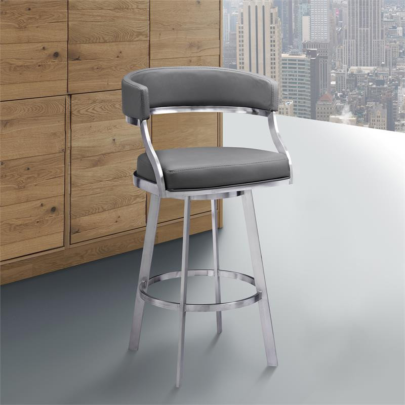Armen Living Saturn 30" Faux Leather Bar Stool in Vintage Gray