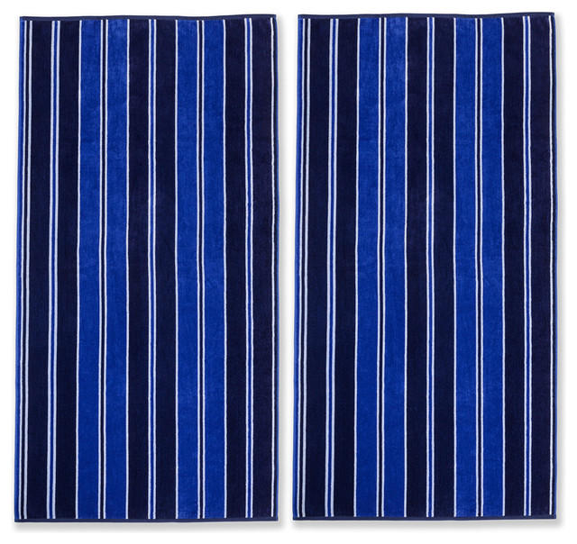 Superior Oversized Aqua Stripes Cotton Jacquard Beach Towel (Set of 2)