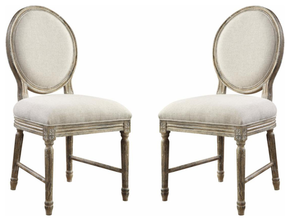 2 Pack French Country Dining Chair, Linen Seat With Oval Shaped Back