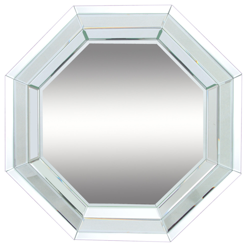 Octagonal Shaped Wall Mirror With Wooden Backing Clear Saltoro Sherpi