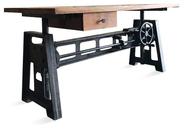 Ergonomic Desk Cast Iron Base Adjustable Height Hand Crank