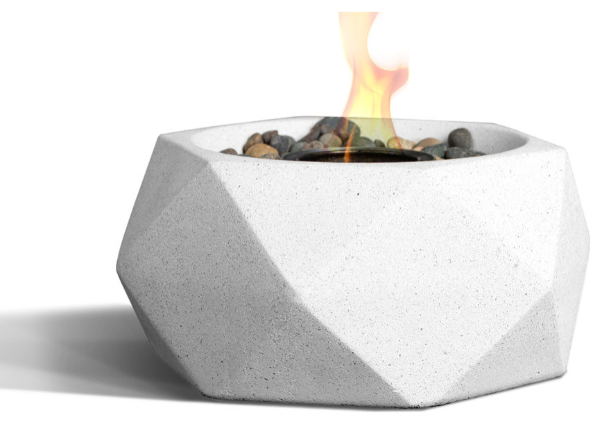 Geo Tabletop Fire Bowl With Can of Pure Fuel, White