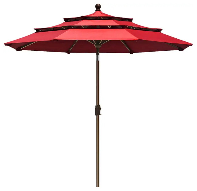 Outdoor Umbrella, 3 Tiers Design With Rust Free Aluminum Pole, Logo Red