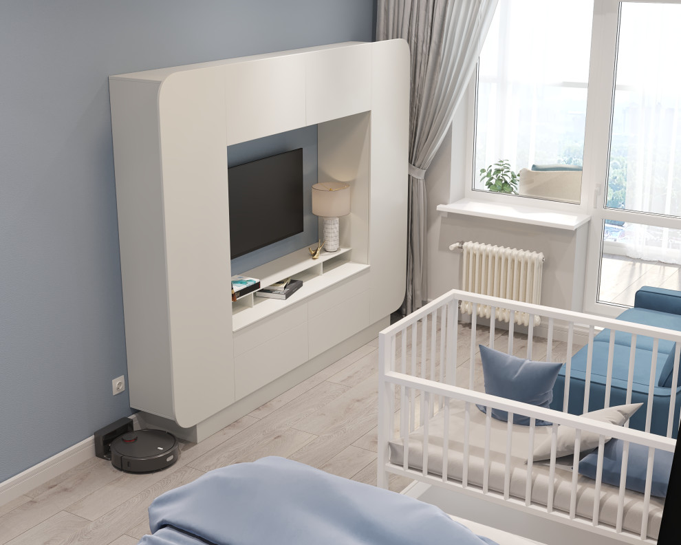 Однокомнатная квартира в серо-голубых тонах