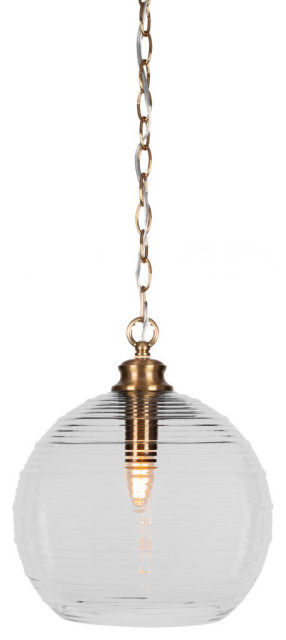 Malena 1-Light Chain Hung Pendant, New Age Brass/Clear Ribbed