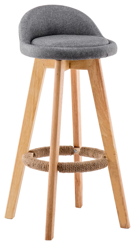 Retro-Styled Rotating High Bar Stool Made of Solid Wood, Coffee, Wax Oil Leather