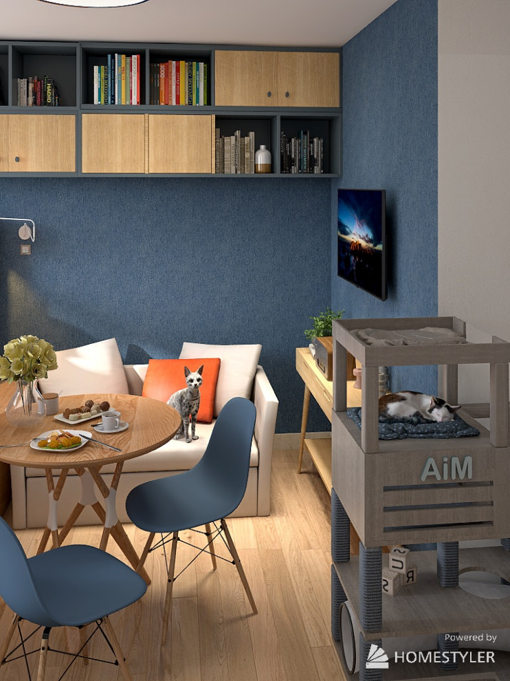 Квартира-студия с кроватью на подиуме для семейной пары