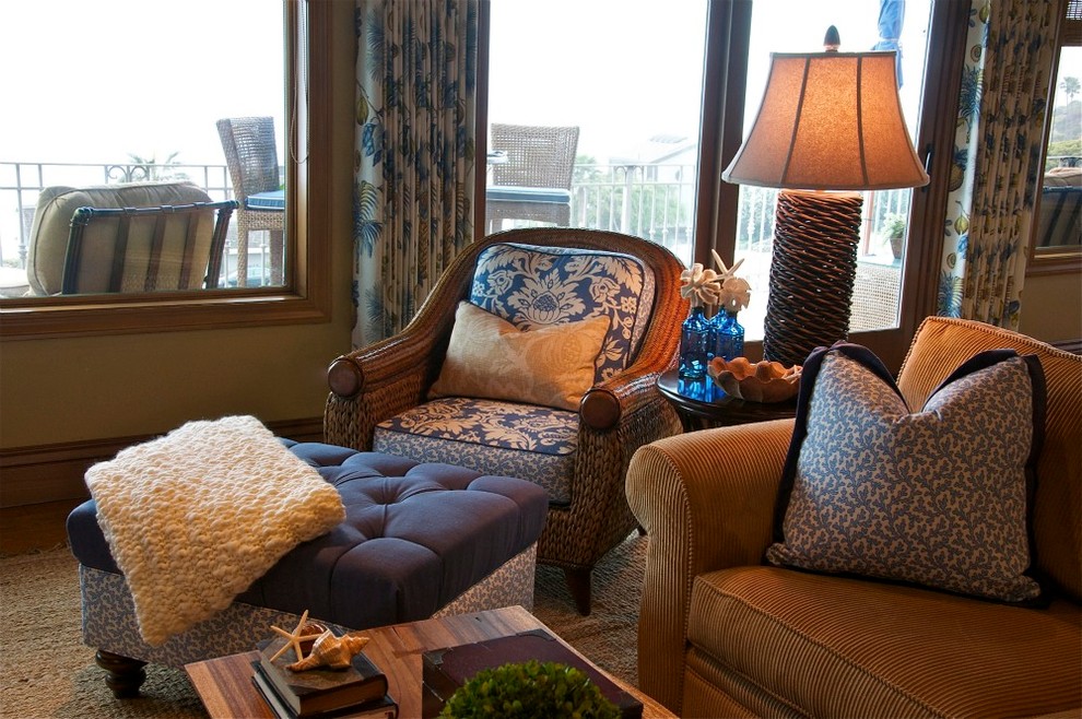 Photo of a beach style family room in San Diego.