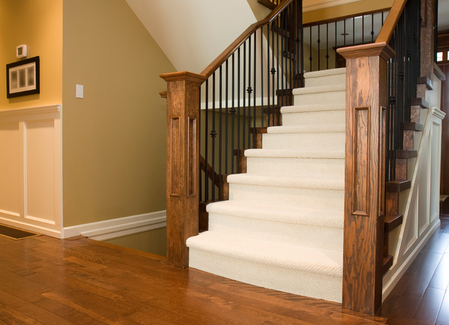 Carpeted Stair Case With Hardwood Landing Contemporary