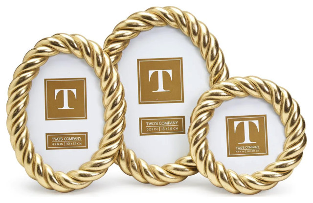 Two's Company Gilded Rope Set of 3 Gold Finish Photo Frame (3 Sizes)