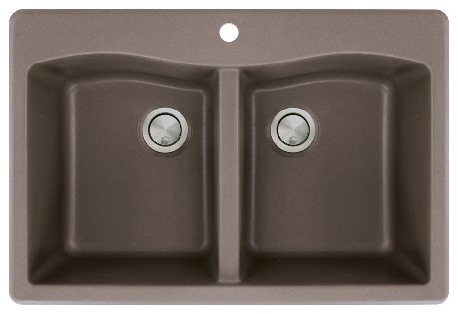 Transolid Aversa 33"x22" silQ Granite Drop-in Double Bowl Kitchen Sink, Espresso