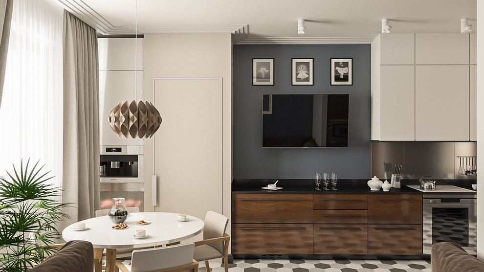 Квартира в современном стиле. Рациональное объединение пространства.