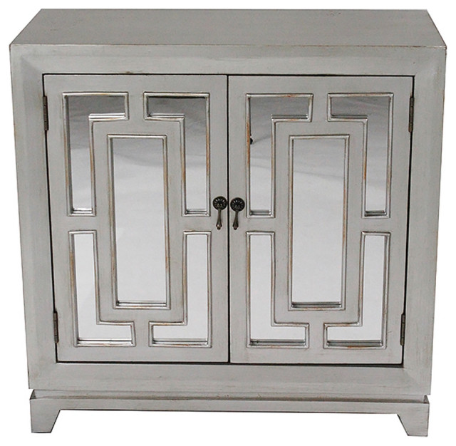 32 Antique Silver Wood Mirrored Glass Sideboard With 2 Doors And 32 Antique Silver Wood Mirrored Glass