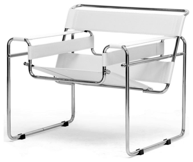 Baxton Studio Jericho Leather Mid-Century Modern Accent Chair, White