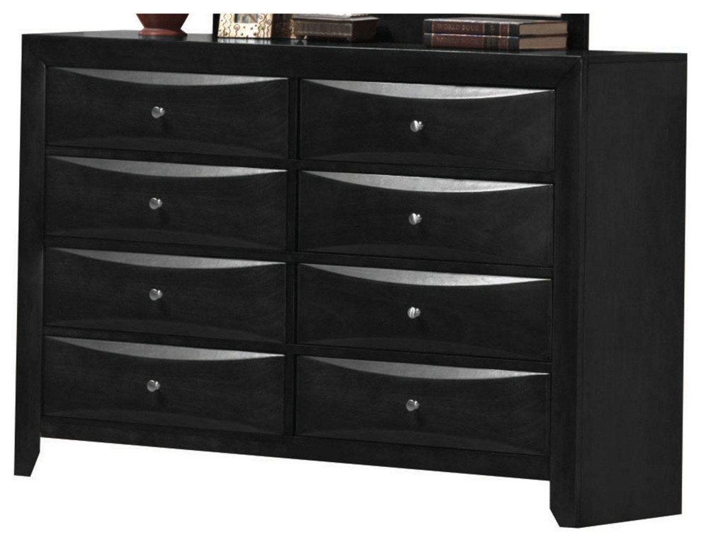 Wooden Dresser With Eight Spacious Drawers, Glossy Black Transitional