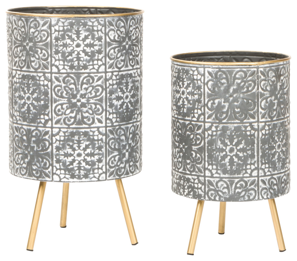 Bantu Modern Planters, Set of 2, Gray Midcentury Indoor Pots And Planters by Aspire Home