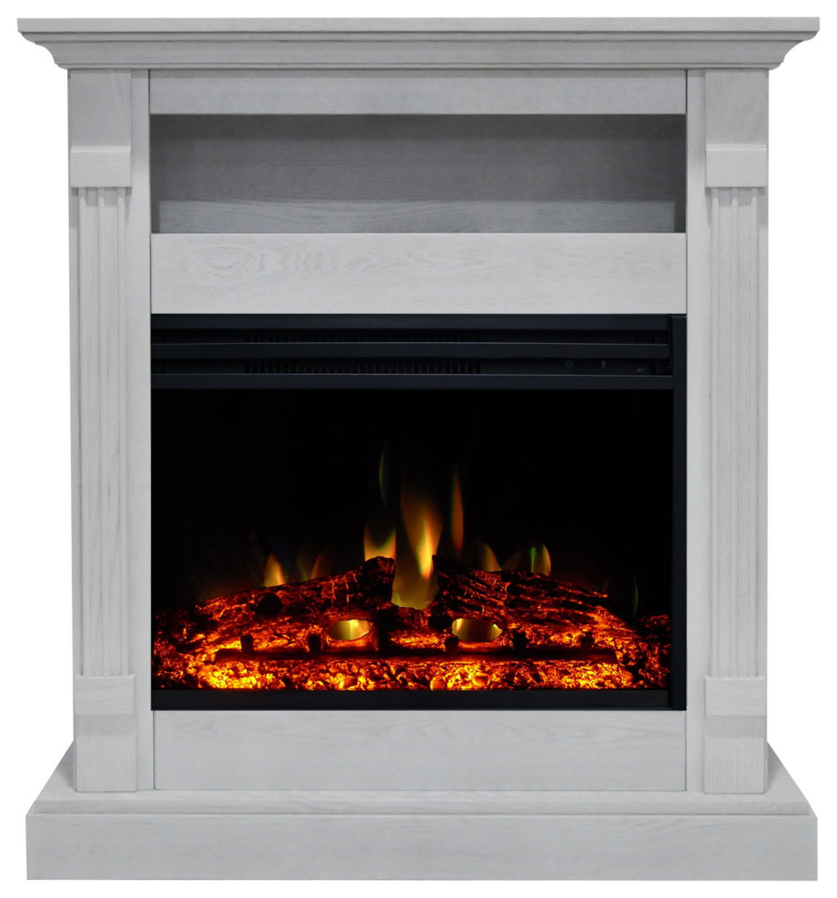 Sienna 34" Electric Fireplace Heater With Mantel, Multicolor Flames, White
