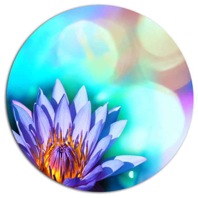 Blossoming Purple Lotus Flower Floral Disc Metal Wall Art Asian Metal Wall Art By Designart