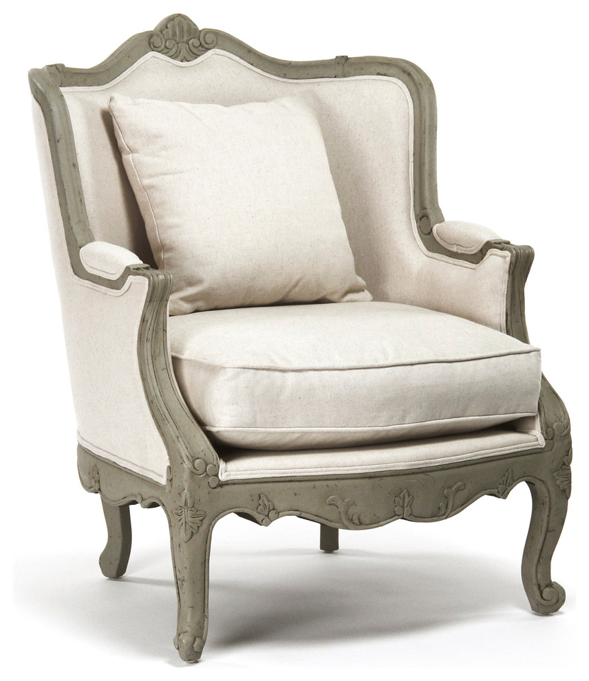 Adele French Country Rustic Off White Cotton Arm Accent Chair