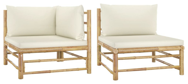 Vidaxl Patio Lounge Set 2 Pieces With Cream White Cushions Bamboo Garden Yard Asian Outdoor Sets By Vida Xl International B V Houzz - Outdoor Furniture Cushions Naples Fl