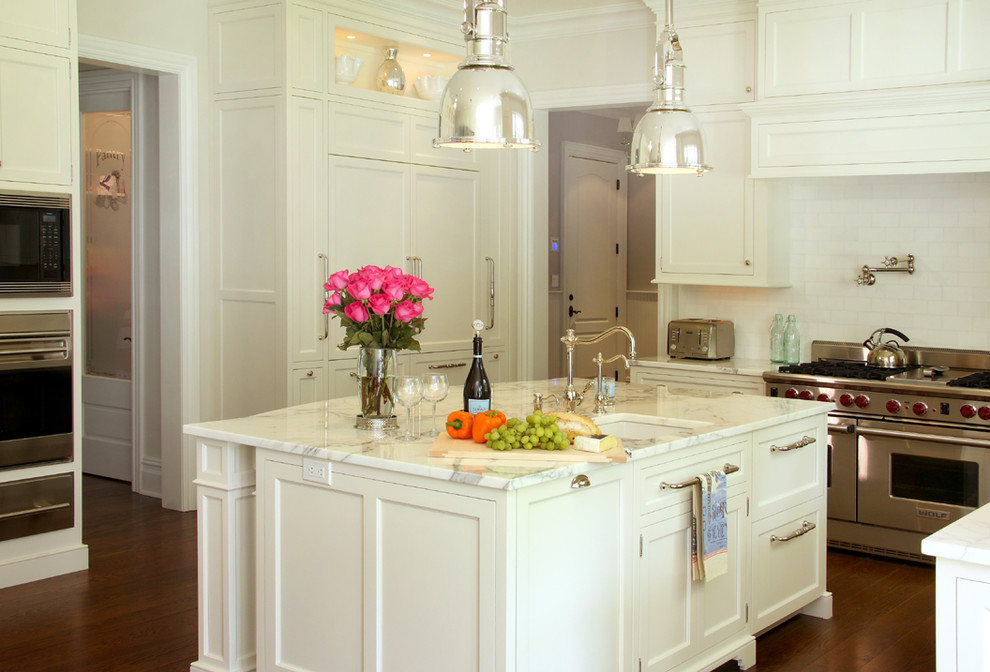 Example of a transitional kitchen design in New York