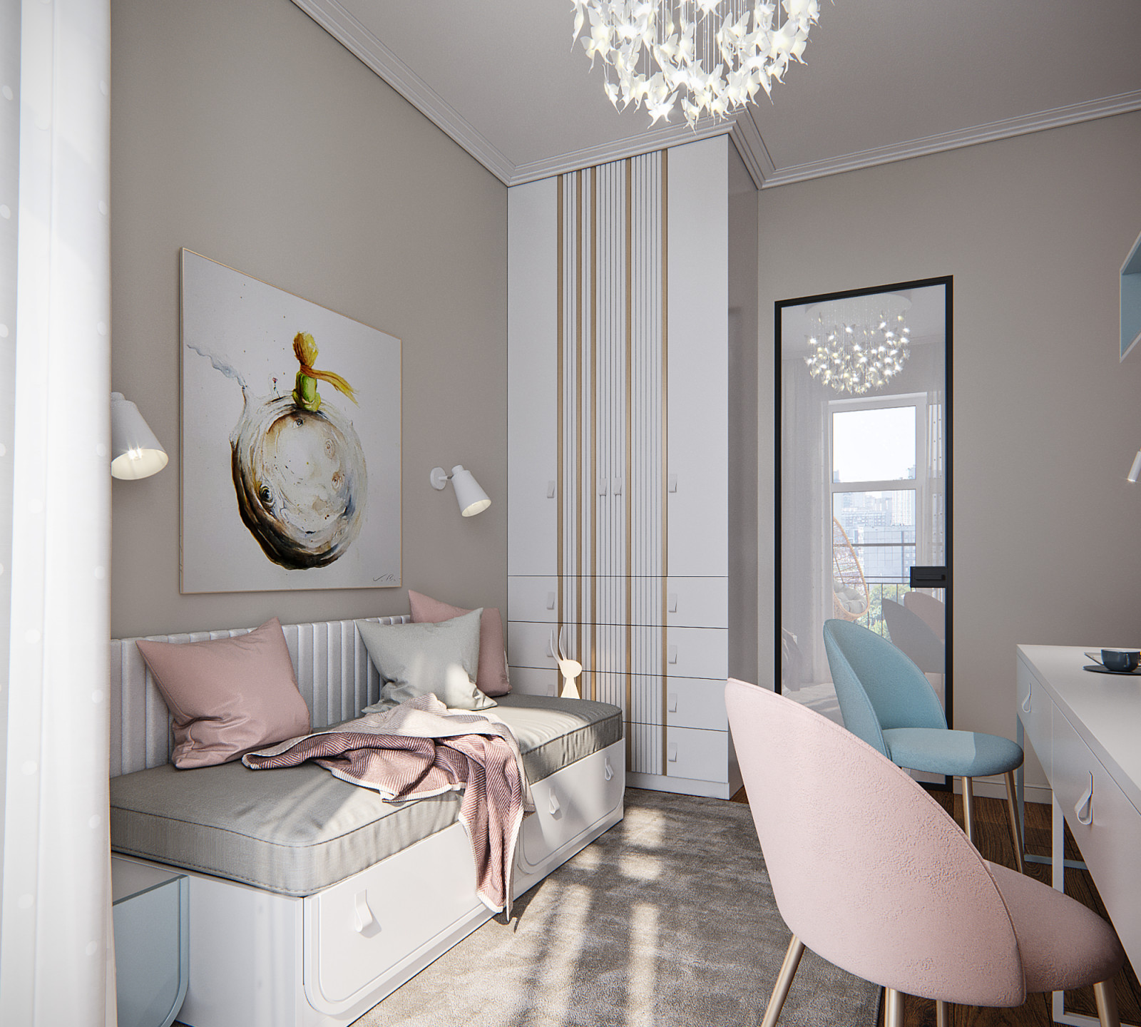 Элегантная детская комната для 2-х маленьких девочек