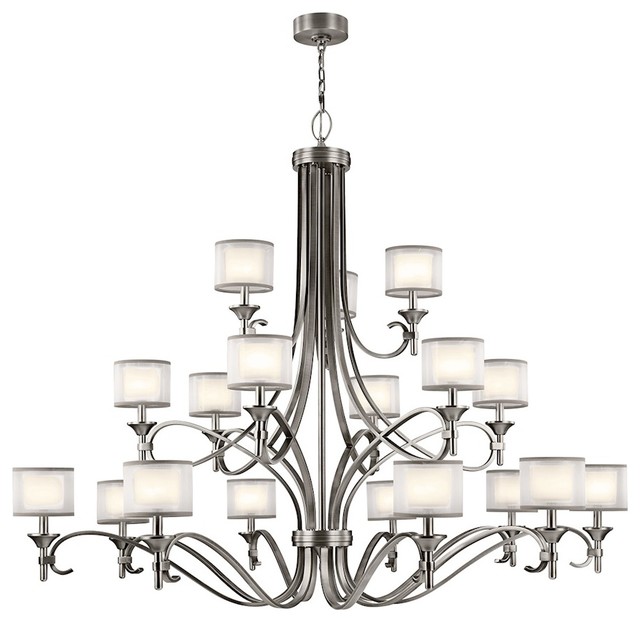 Kichler Lacey Chandelier 18-Light, Antique Pewter, White Organaza, Etched White