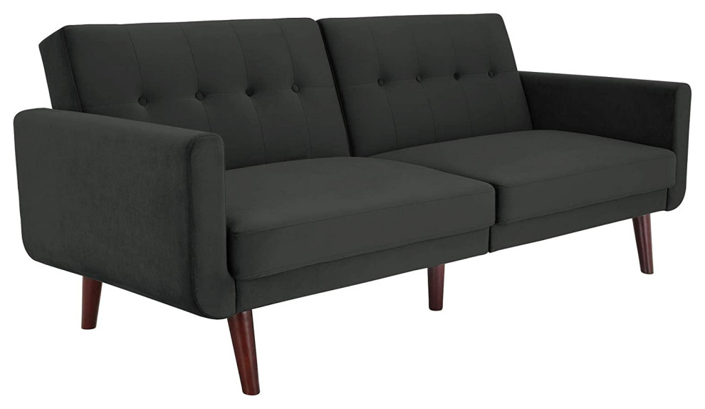 Mid Century Modern Futon, Velvet Fabric Upholstery With Tufted Split ...