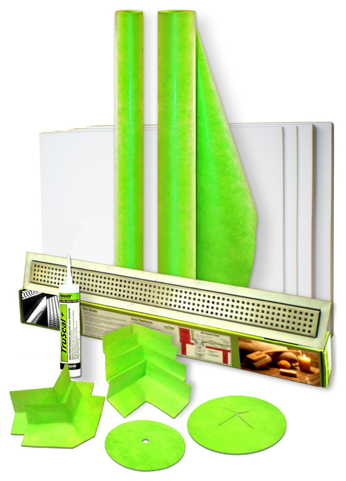 165 SQFT Linear Shower Kit, 49.5" x 41" CURBLESS, END, 28" Tile-In Linear Drain