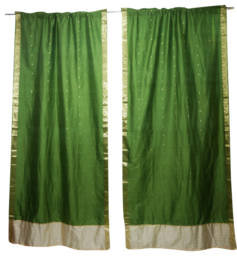 2 Green Sari Curtains Rod Pocket Door Panel Collage Yoga Studio