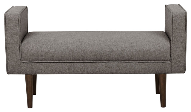 Upholstered Modern Arm Bench Light Gray Midcentury