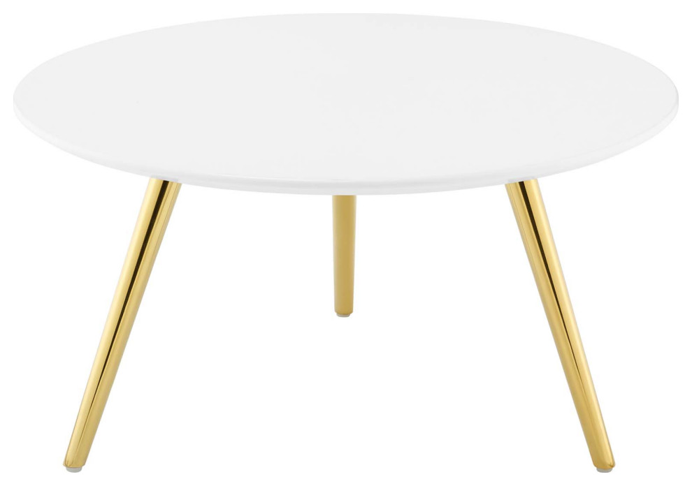 Modern Designer Lounge Round Coffee Table, Wood Metal Steel, Gold White