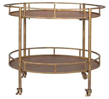 Creative Co Op Metal Oval 2-Tier Bar Cart, Gold ...