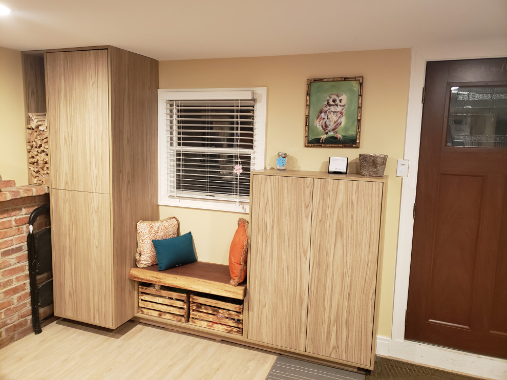 Mudroom - mid-sized vinyl floor mudroom idea in Chicago