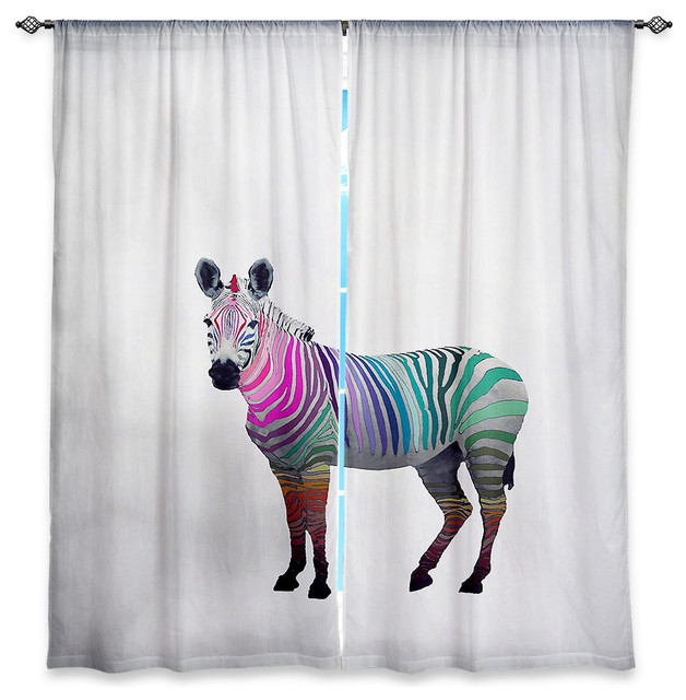 DiaNoche Lined Window Curtains by Monika Strigel Rainbow Zebra White