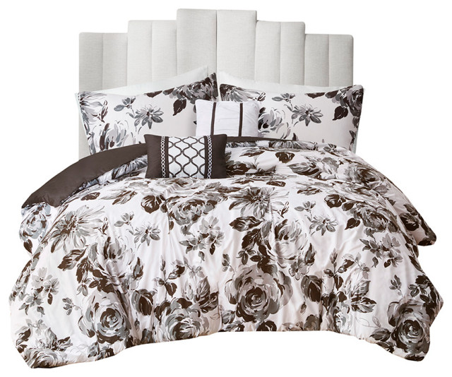Intelligent Design Dorsey Black and White Floral Comforter Set