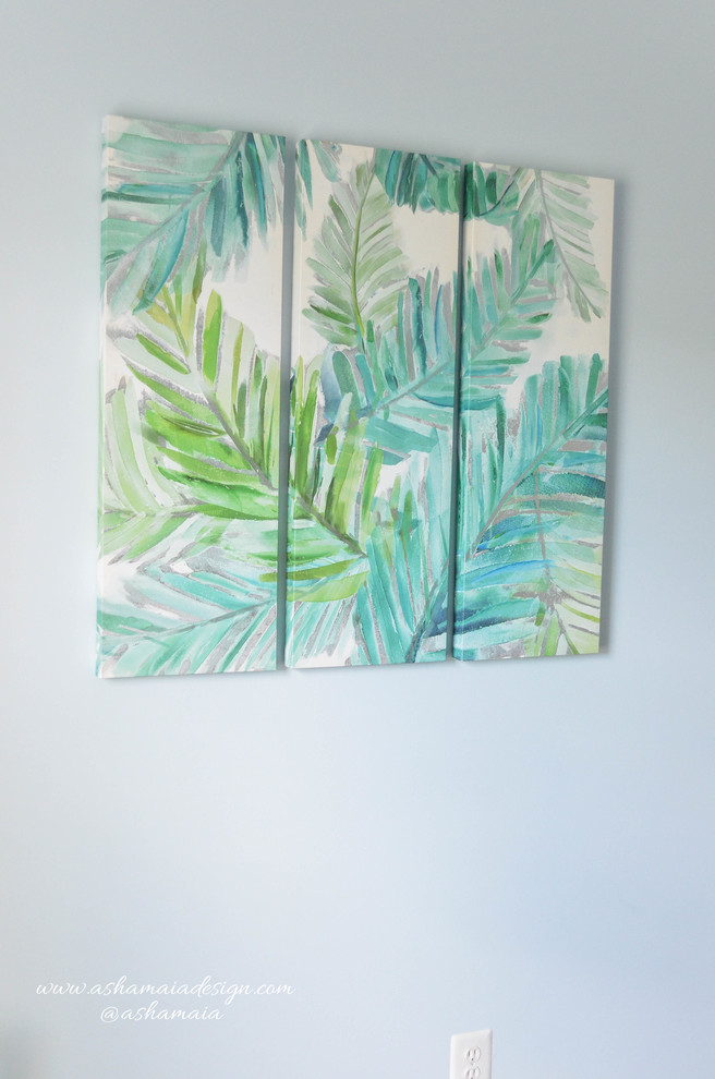 Inspiration for a mid-sized tropical guest bedroom in DC Metro with blue walls, carpet and beige floor.