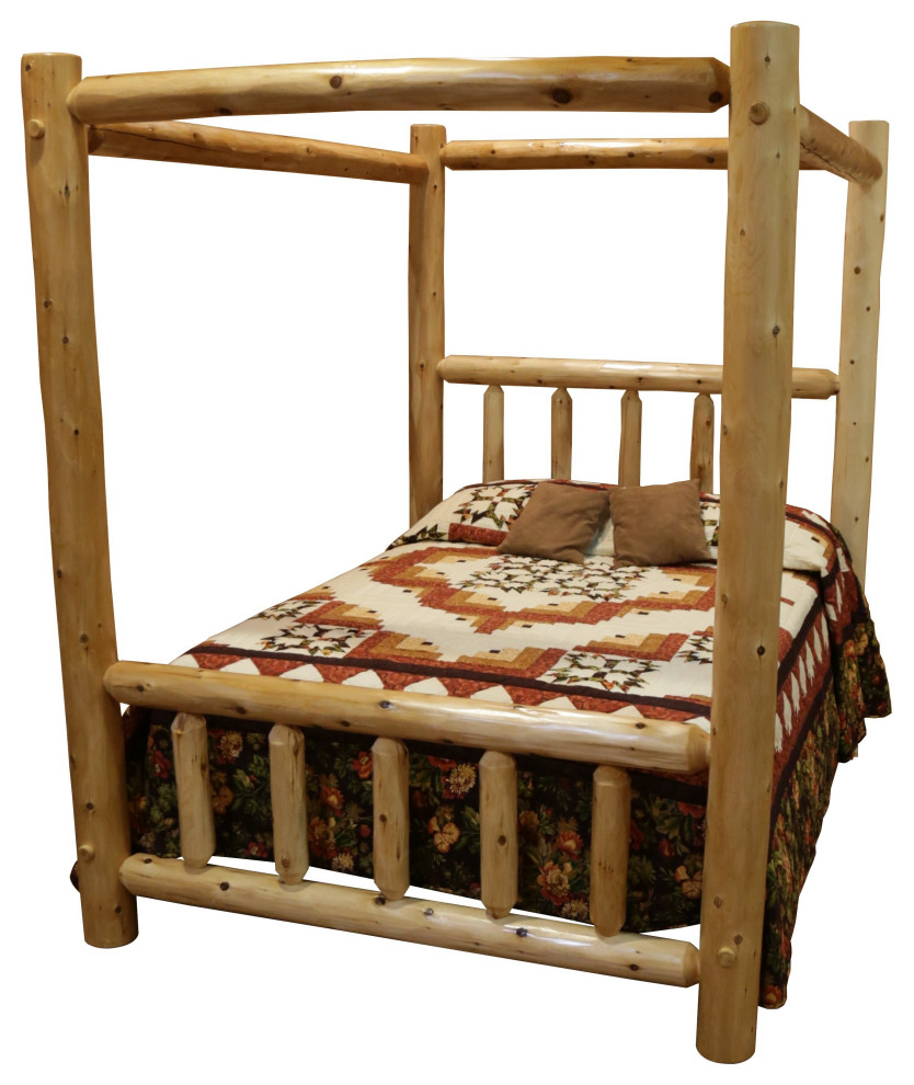 White Cedar Log Canopy Bed, Twin