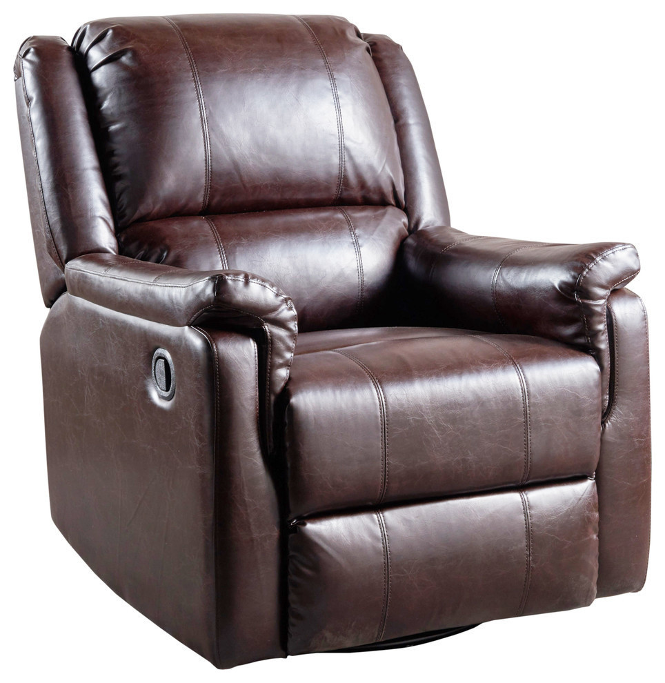 Gdf Studio Jemma Tufted Brown Leather Swivel Gliding Recliner