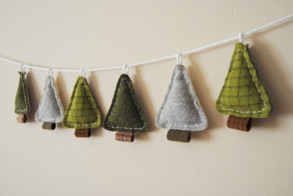 Woodland Holiday Garland, Primitive Christmas Pine Trees by What. No Mints?