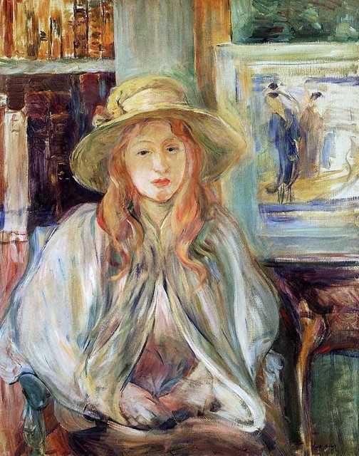 Girls in a boat with geese by Berthe Morisot Giclee Reproduction on Canvas