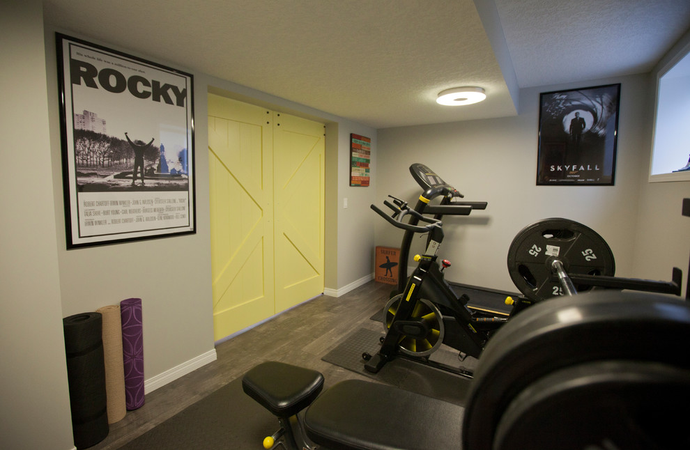 Eclectic home gym in Calgary.
