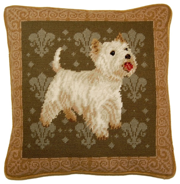 Westie Dog Needlepoint Pillow Traditional Decorative Pillows