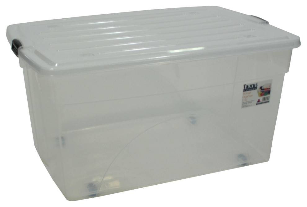 Rolling Bin Storage Organizer 30 Gallon With Snap Lid, Clear