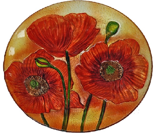 18" Red Poppy Flowers Plate Contemporary Decorative Plates by