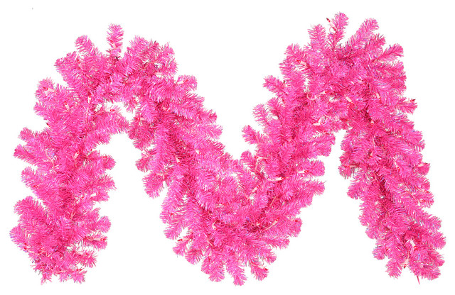 9' x 12&quot; Pre-Lit Hot Pink Tinsel Artificial Christmas Garland, Pink