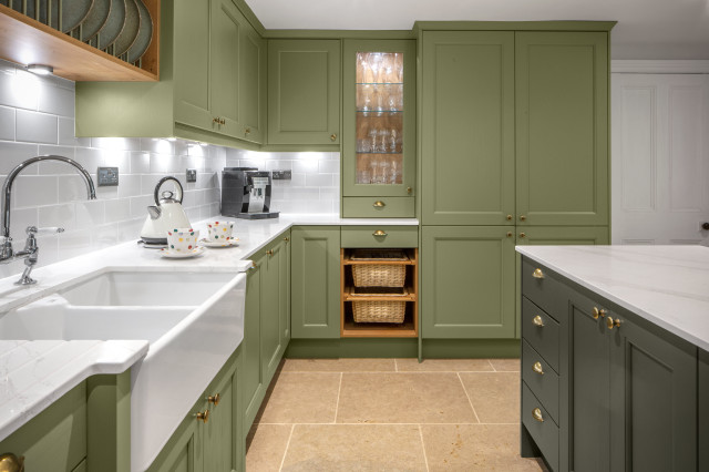 Farrow & Ball Lichen Green Painted Ash kitchen - Traditional