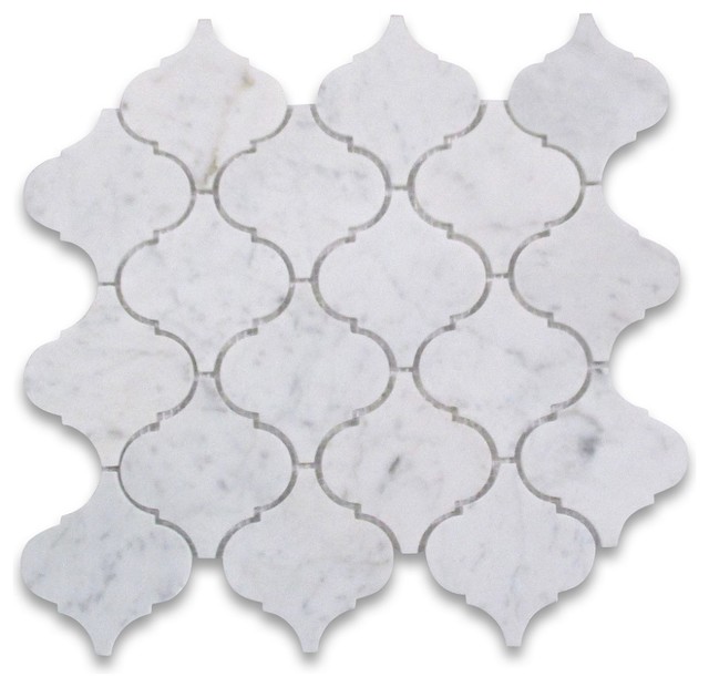 14 5 X15 Carrara White Lantern Shaped Arabesque Baroque Mosaic Tile 14 5 X15 Carrara White Lantern Shaped Arabesque Baroque Mosaic Tile Polished Terranean Wall And Floor By Stone Center